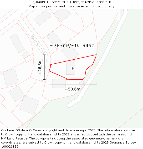 6, PARKHILL DRIVE, TILEHURST, READING, RG31 6LB: Plot and title map