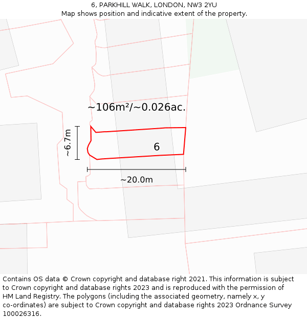 6, PARKHILL WALK, LONDON, NW3 2YU: Plot and title map