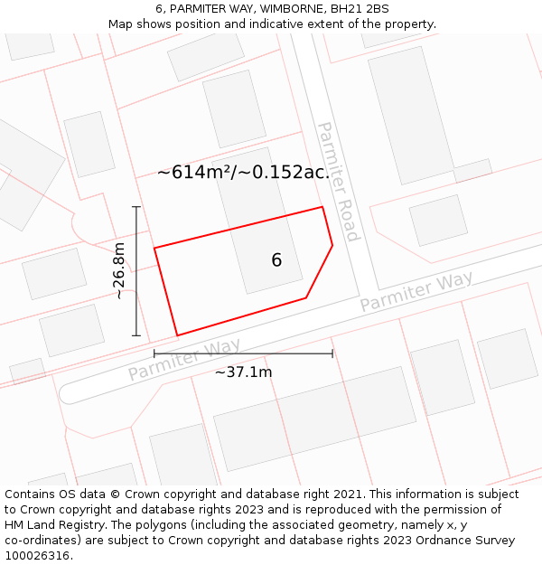 6, PARMITER WAY, WIMBORNE, BH21 2BS: Plot and title map