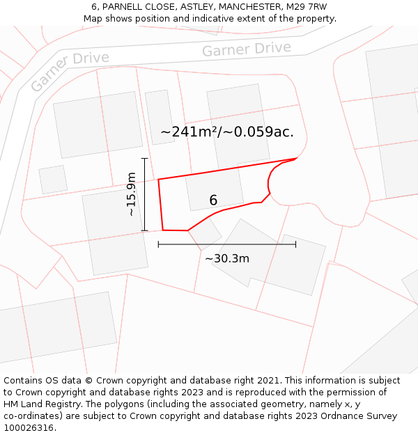 6, PARNELL CLOSE, ASTLEY, MANCHESTER, M29 7RW: Plot and title map