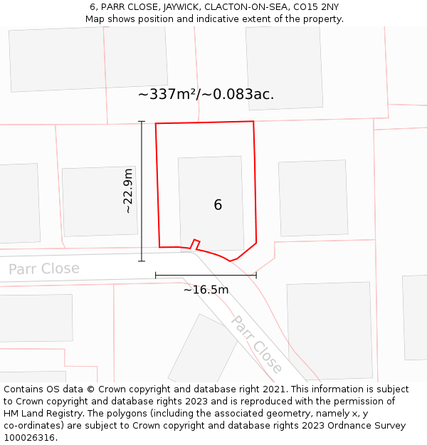 6, PARR CLOSE, JAYWICK, CLACTON-ON-SEA, CO15 2NY: Plot and title map