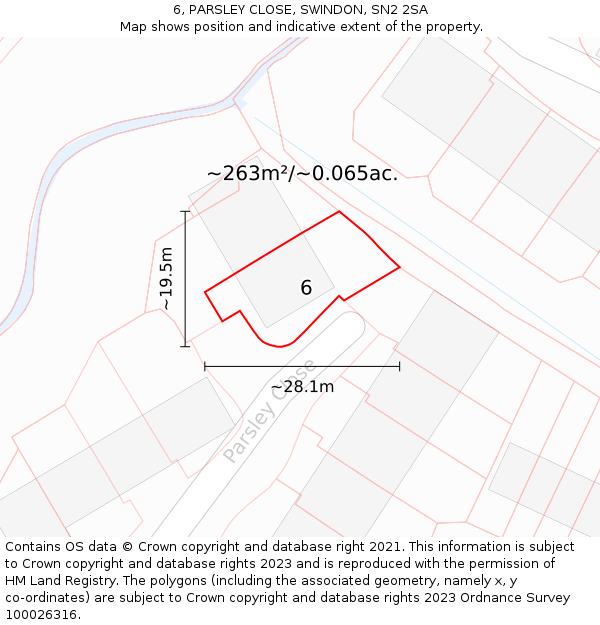 6, PARSLEY CLOSE, SWINDON, SN2 2SA: Plot and title map