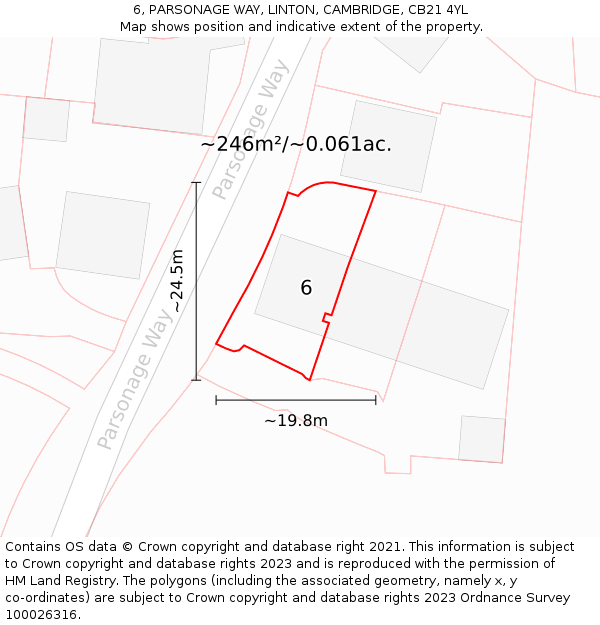 6, PARSONAGE WAY, LINTON, CAMBRIDGE, CB21 4YL: Plot and title map