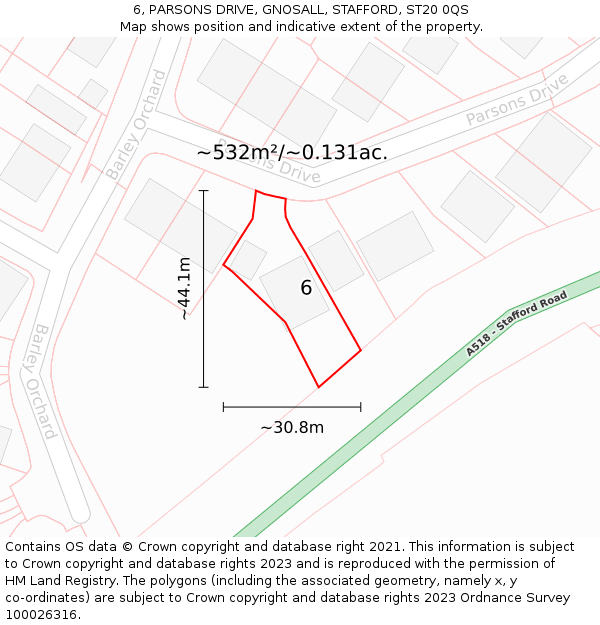 6, PARSONS DRIVE, GNOSALL, STAFFORD, ST20 0QS: Plot and title map