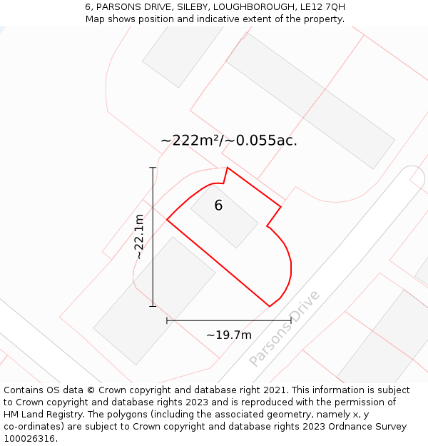 6, PARSONS DRIVE, SILEBY, LOUGHBOROUGH, LE12 7QH: Plot and title map