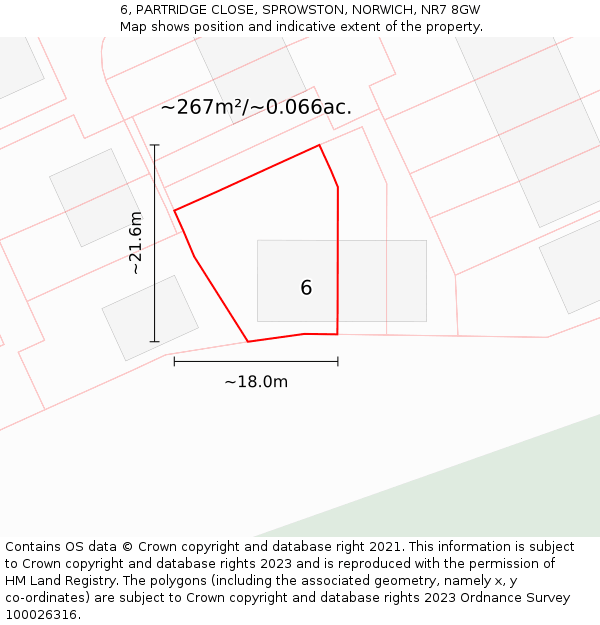 6, PARTRIDGE CLOSE, SPROWSTON, NORWICH, NR7 8GW: Plot and title map