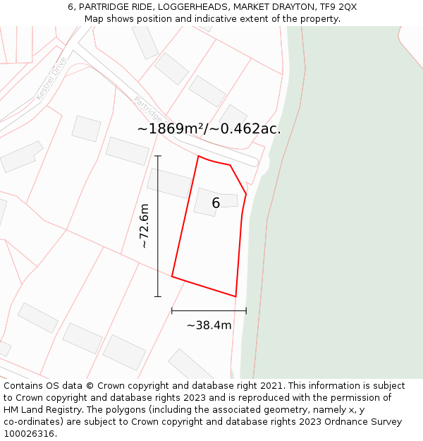 6, PARTRIDGE RIDE, LOGGERHEADS, MARKET DRAYTON, TF9 2QX: Plot and title map