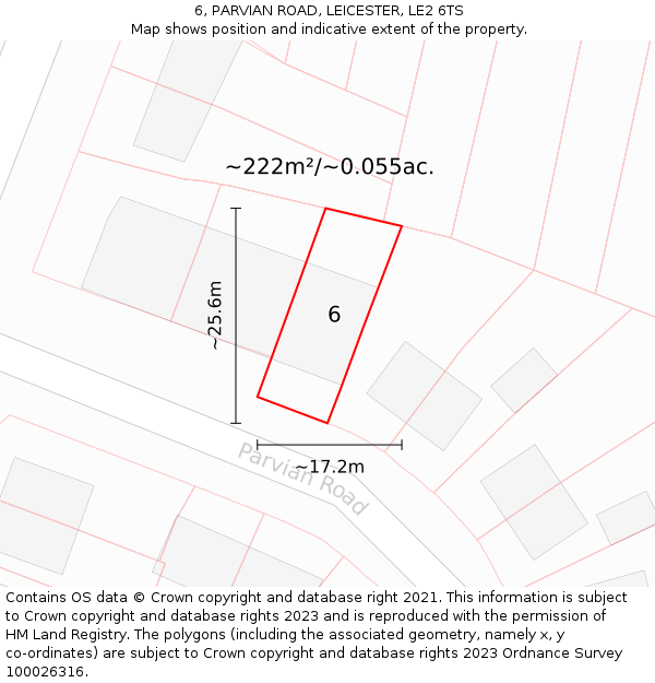 6, PARVIAN ROAD, LEICESTER, LE2 6TS: Plot and title map