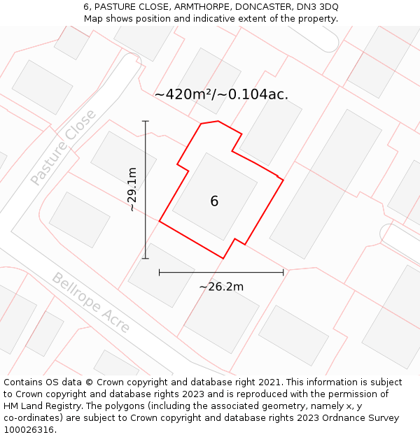 6, PASTURE CLOSE, ARMTHORPE, DONCASTER, DN3 3DQ: Plot and title map