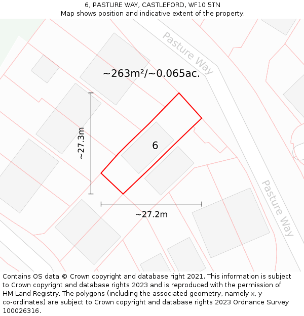 6, PASTURE WAY, CASTLEFORD, WF10 5TN: Plot and title map