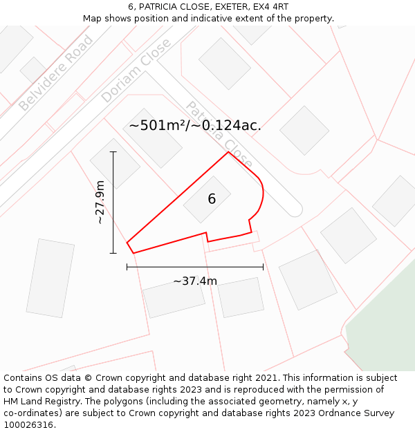 6, PATRICIA CLOSE, EXETER, EX4 4RT: Plot and title map