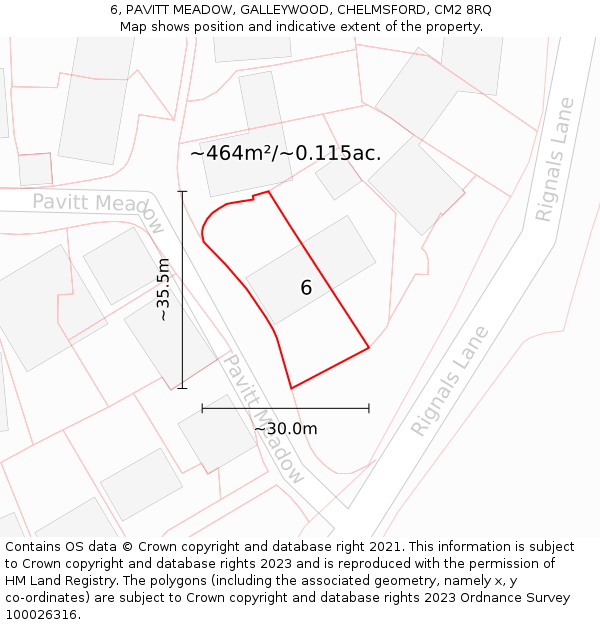 6, PAVITT MEADOW, GALLEYWOOD, CHELMSFORD, CM2 8RQ: Plot and title map