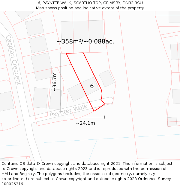 6, PAYNTER WALK, SCARTHO TOP, GRIMSBY, DN33 3SU: Plot and title map