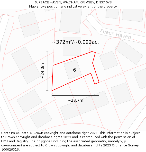 6, PEACE HAVEN, WALTHAM, GRIMSBY, DN37 0YB: Plot and title map