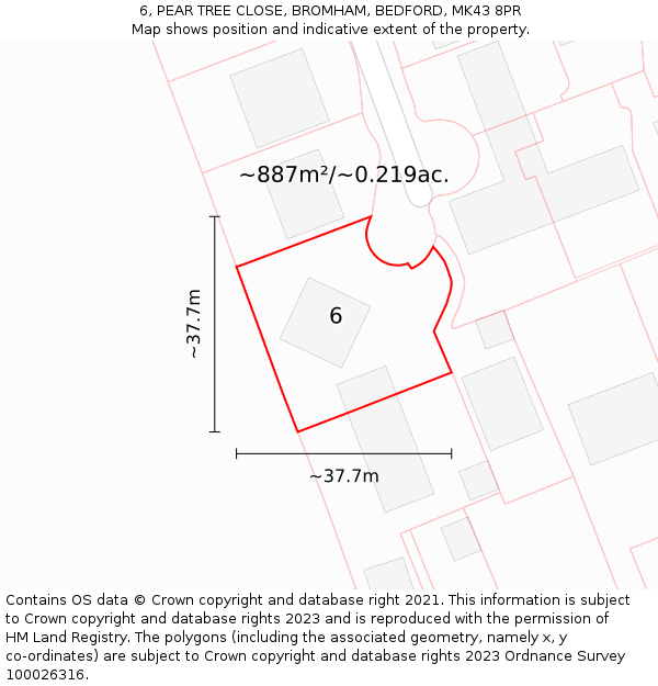 6, PEAR TREE CLOSE, BROMHAM, BEDFORD, MK43 8PR: Plot and title map