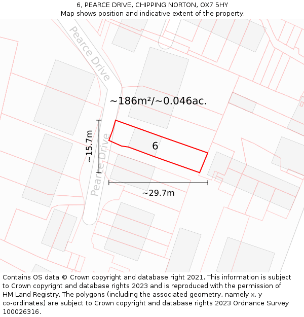 6, PEARCE DRIVE, CHIPPING NORTON, OX7 5HY: Plot and title map