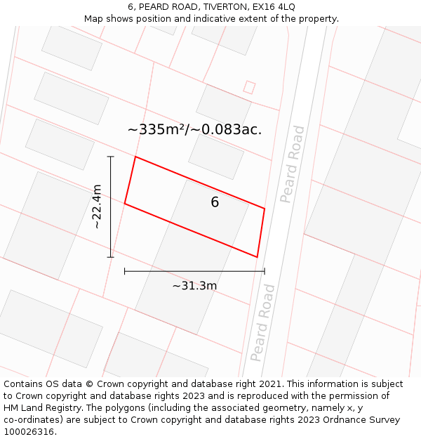 6, PEARD ROAD, TIVERTON, EX16 4LQ: Plot and title map