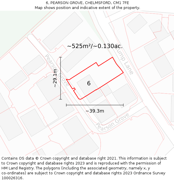 6, PEARSON GROVE, CHELMSFORD, CM1 7FE: Plot and title map