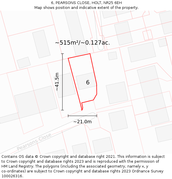 6, PEARSONS CLOSE, HOLT, NR25 6EH: Plot and title map