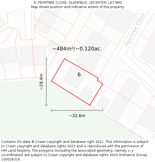 6, PEARTREE CLOSE, GLENFIELD, LEICESTER, LE3 8RG: Plot and title map