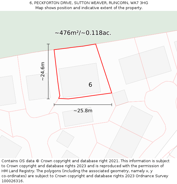 6, PECKFORTON DRIVE, SUTTON WEAVER, RUNCORN, WA7 3HG: Plot and title map