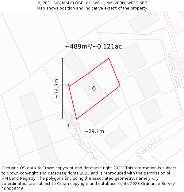 6, PEDLINGHAM CLOSE, COLWALL, MALVERN, WR13 6RB: Plot and title map