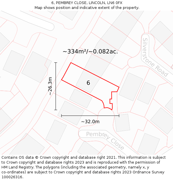 6, PEMBREY CLOSE, LINCOLN, LN6 0FX: Plot and title map