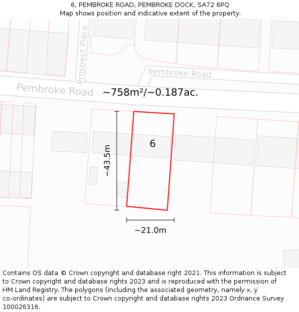 6, PEMBROKE ROAD, PEMBROKE DOCK, SA72 6PQ: Plot and title map