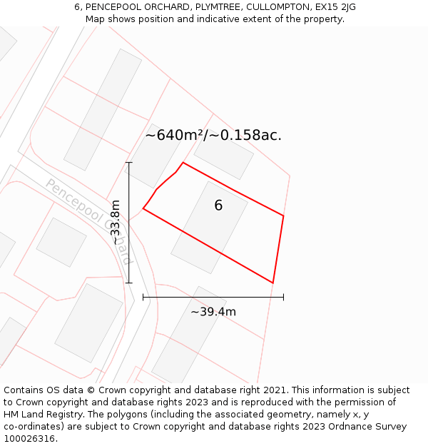 6, PENCEPOOL ORCHARD, PLYMTREE, CULLOMPTON, EX15 2JG: Plot and title map
