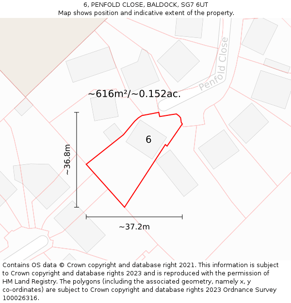 6, PENFOLD CLOSE, BALDOCK, SG7 6UT: Plot and title map