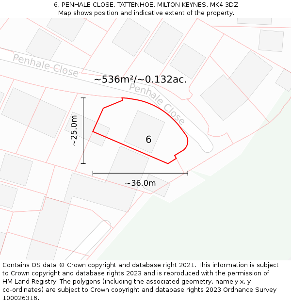 6, PENHALE CLOSE, TATTENHOE, MILTON KEYNES, MK4 3DZ: Plot and title map