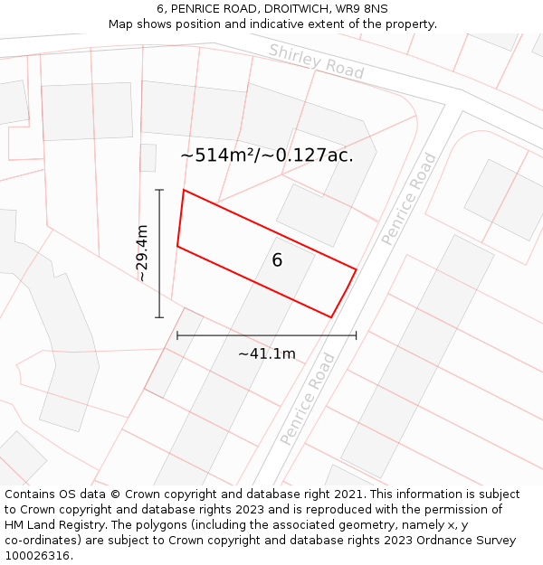 6, PENRICE ROAD, DROITWICH, WR9 8NS: Plot and title map