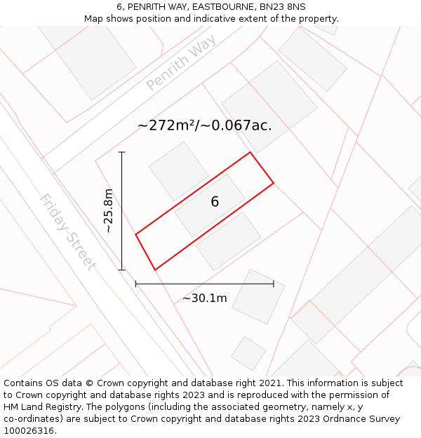 6, PENRITH WAY, EASTBOURNE, BN23 8NS: Plot and title map