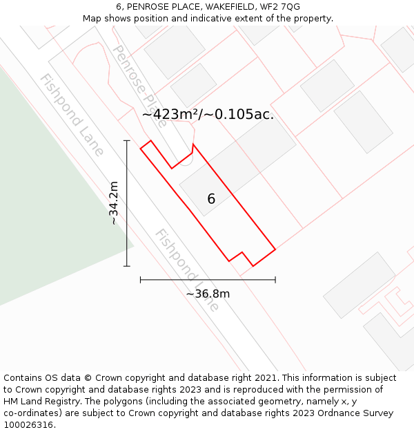 6, PENROSE PLACE, WAKEFIELD, WF2 7QG: Plot and title map