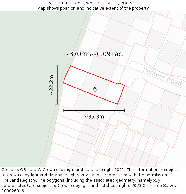 6, PENTERE ROAD, WATERLOOVILLE, PO8 9HG: Plot and title map