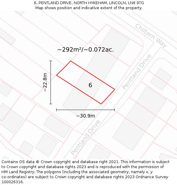 6, PENTLAND DRIVE, NORTH HYKEHAM, LINCOLN, LN6 9TG: Plot and title map