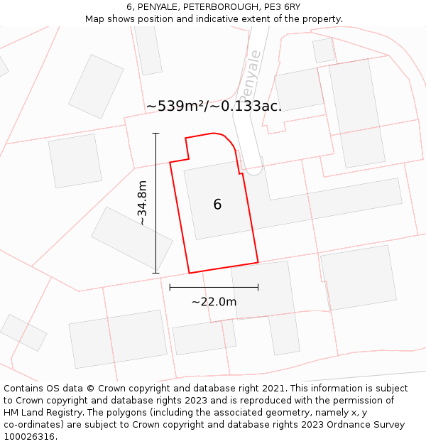 6, PENYALE, PETERBOROUGH, PE3 6RY: Plot and title map