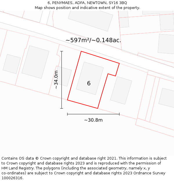 6, PENYMAES, ADFA, NEWTOWN, SY16 3BQ: Plot and title map