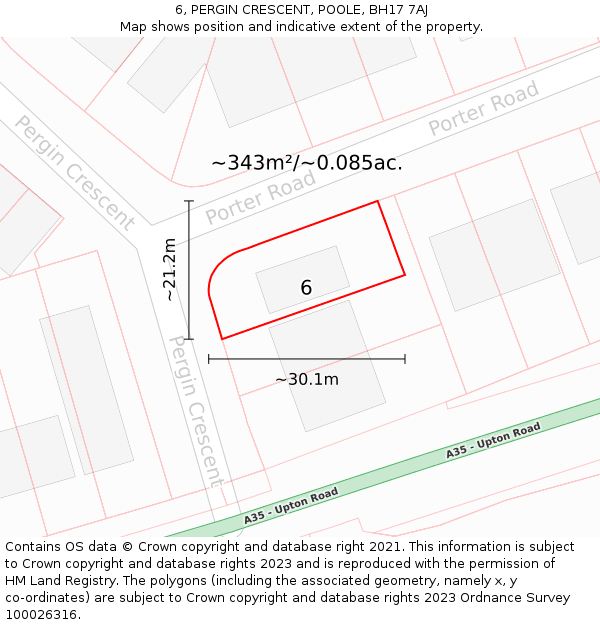 6, PERGIN CRESCENT, POOLE, BH17 7AJ: Plot and title map