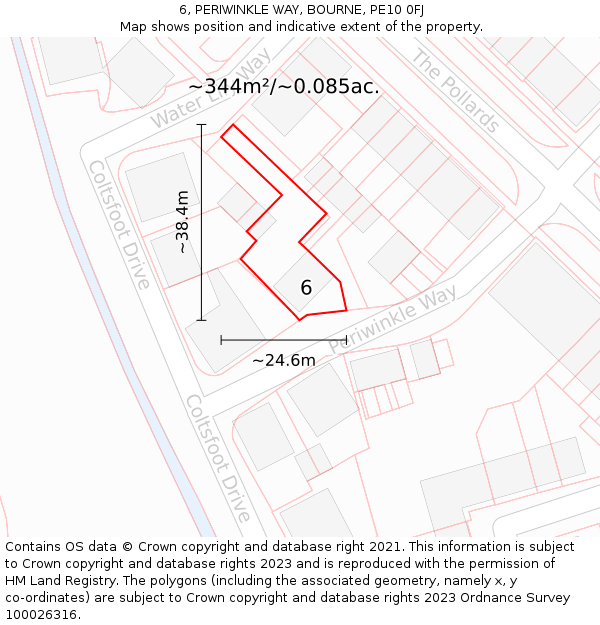 6, PERIWINKLE WAY, BOURNE, PE10 0FJ: Plot and title map