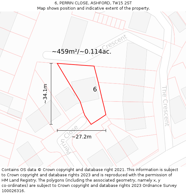 6, PERRIN CLOSE, ASHFORD, TW15 2ST: Plot and title map