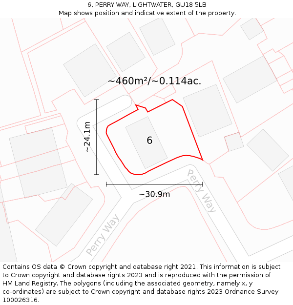 6, PERRY WAY, LIGHTWATER, GU18 5LB: Plot and title map