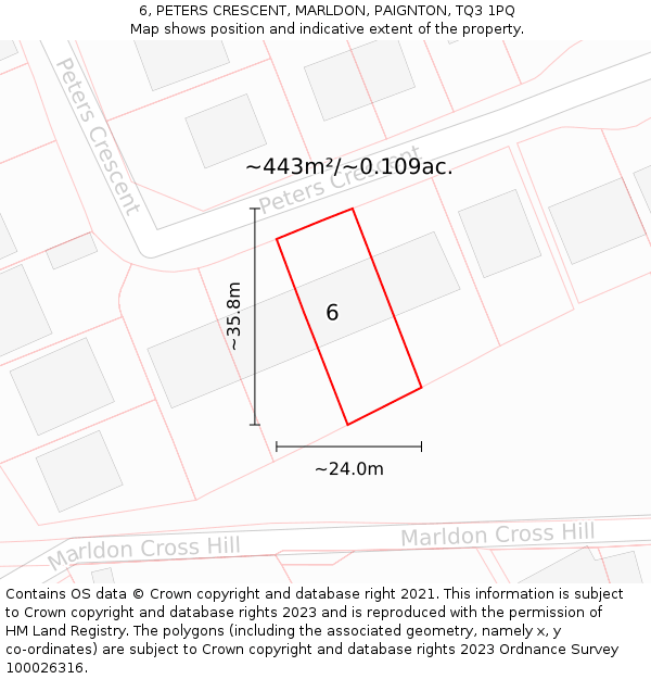 6, PETERS CRESCENT, MARLDON, PAIGNTON, TQ3 1PQ: Plot and title map