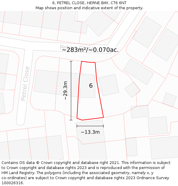 6, PETREL CLOSE, HERNE BAY, CT6 6NT: Plot and title map