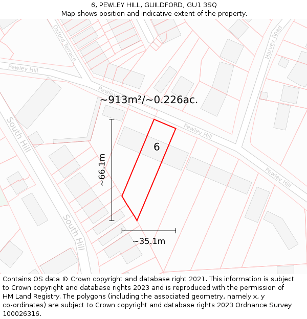 6, PEWLEY HILL, GUILDFORD, GU1 3SQ: Plot and title map