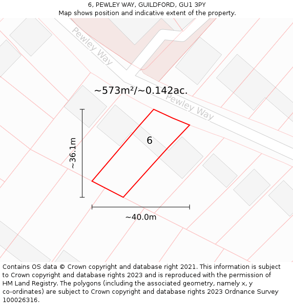 6, PEWLEY WAY, GUILDFORD, GU1 3PY: Plot and title map