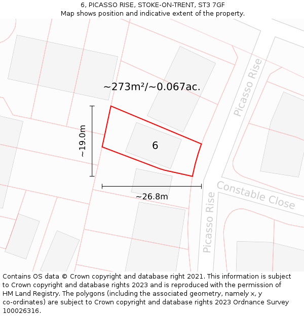 6, PICASSO RISE, STOKE-ON-TRENT, ST3 7GF: Plot and title map