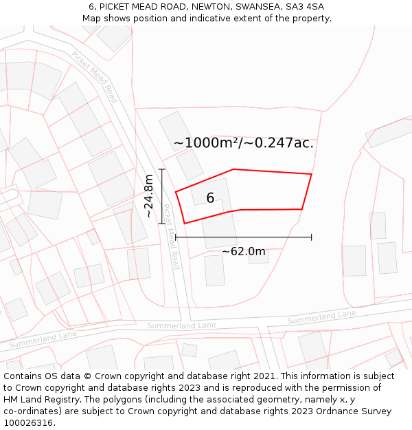 6, PICKET MEAD ROAD, NEWTON, SWANSEA, SA3 4SA: Plot and title map