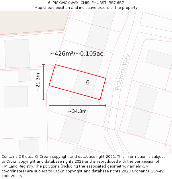 6, PICKWICK WAY, CHISLEHURST, BR7 6RZ: Plot and title map