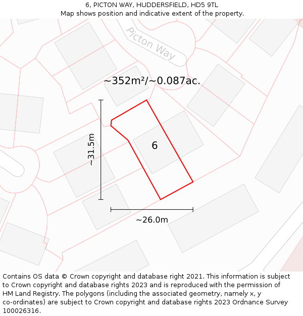 6, PICTON WAY, HUDDERSFIELD, HD5 9TL: Plot and title map